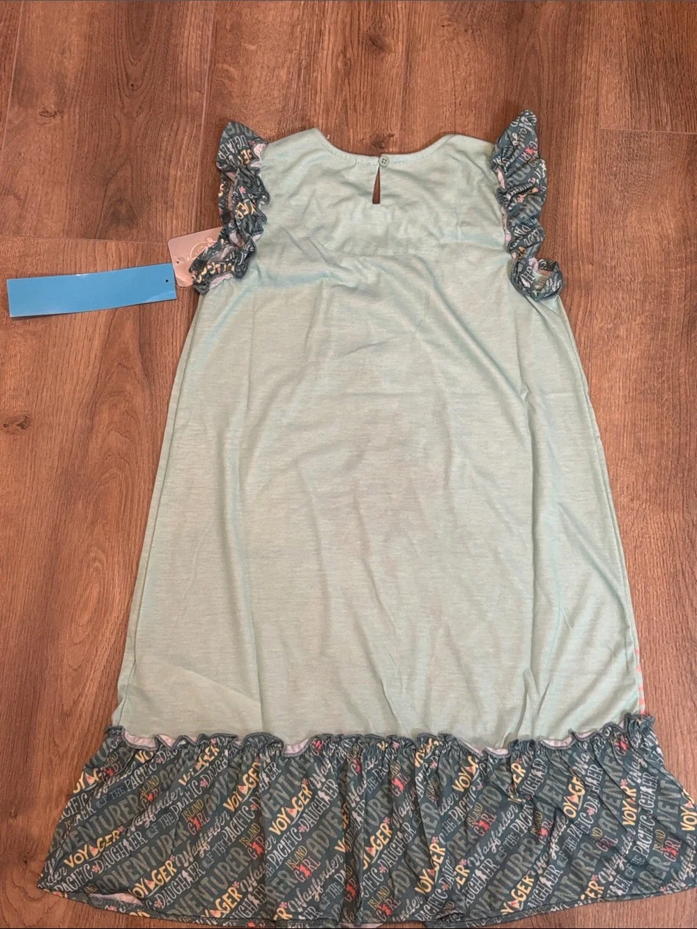 Moana Graphic Nightgown in Aqua with Coral and Tan Accents - Picture 4 of 6
